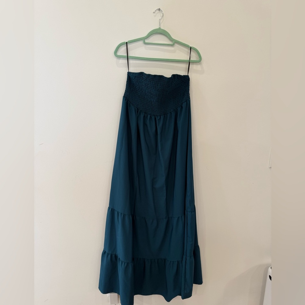 SHEIN Teal Smocked Bandeau Maxi Skirt